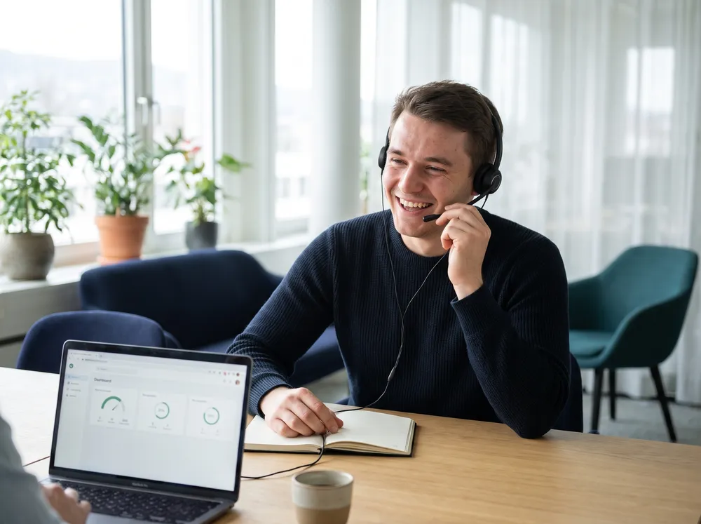 Agent mit Headset im Verkaufsgespräch